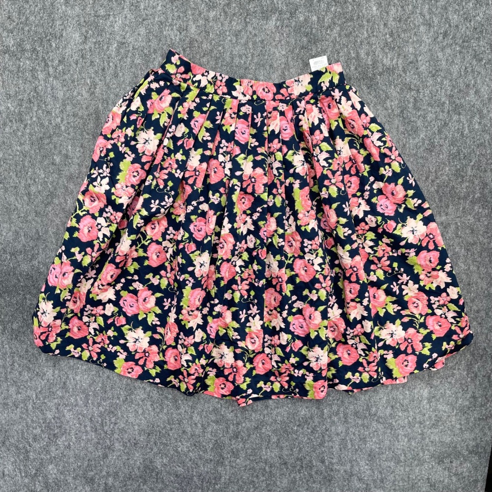 Brooks Brothers Skirt Womens 8 Floral Pleated A-Line Navy Pink Green